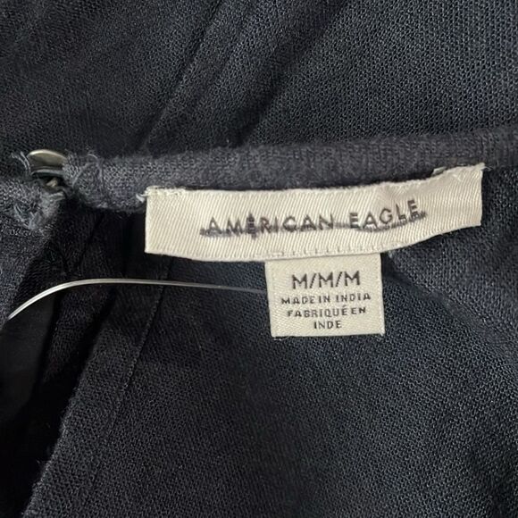 American Eagle Cotton Linen Blend Laced Jumpsuit Romper Short Sleeves M Black - Picture 10 of 15